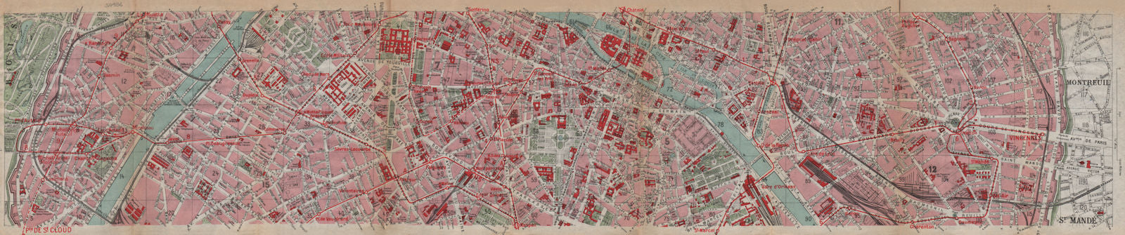 PARIS CENTRE 15E 7E 6E 5E 4E 11E 12E. Porte de Passy-Vincennes 1922 old map